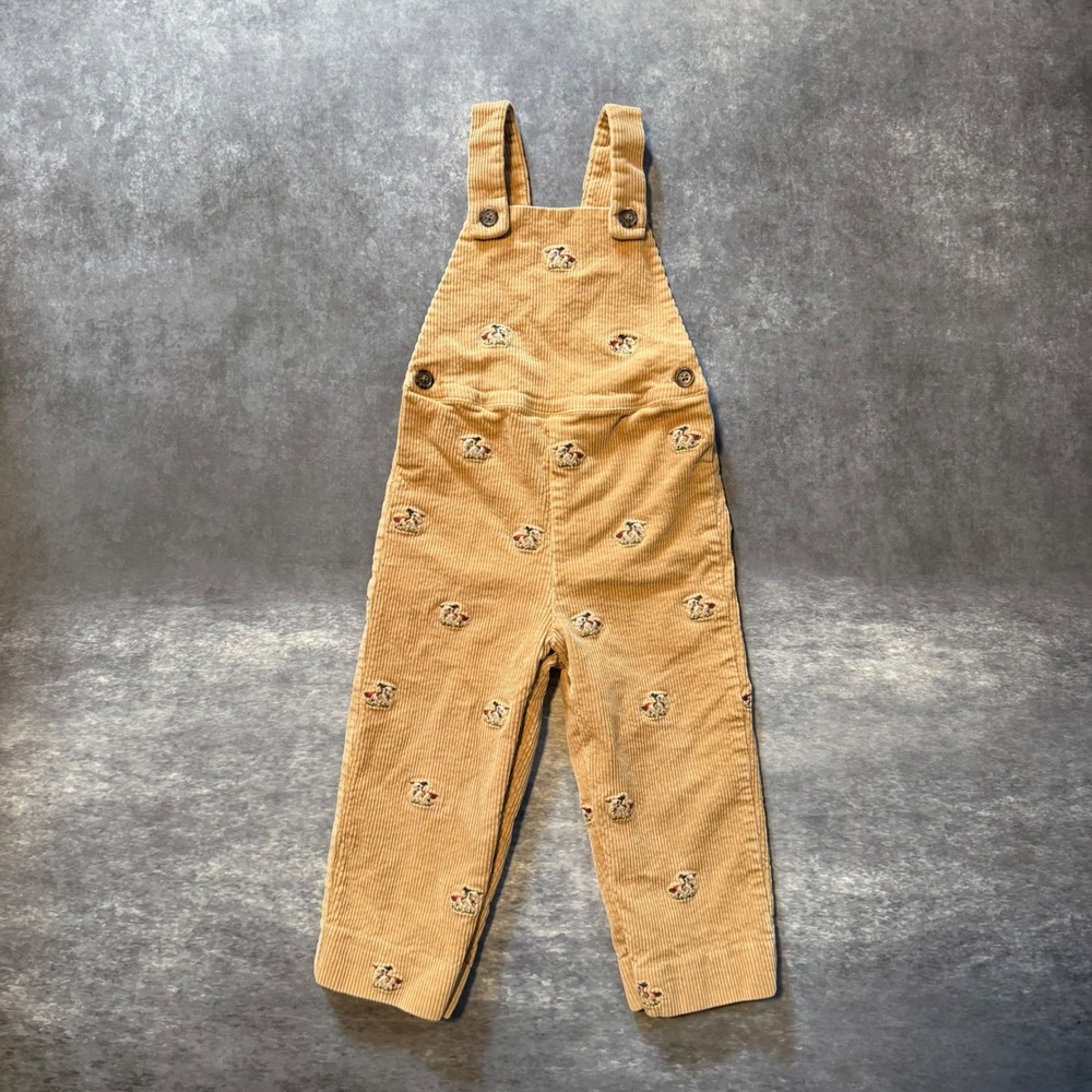 Ralph Lauren Toddler Boys Tan Corduroy Overalls 24M Allover Embroidered Dogs